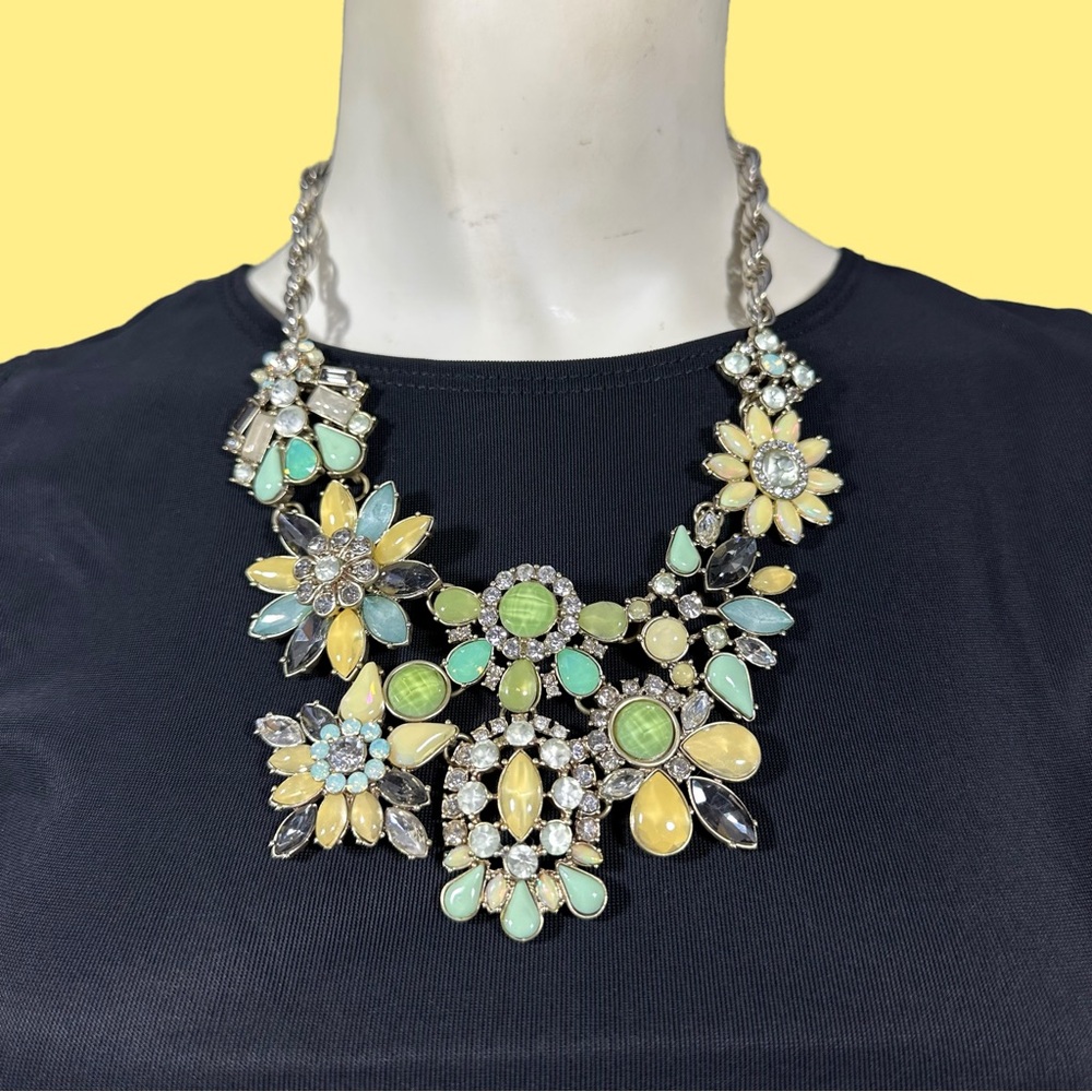 SOLD • Floral Statement Necklace in Yellow and Green